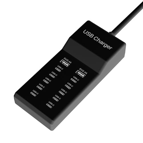 Cargador USB C múltiple, estación de carga USB de 12 puertos