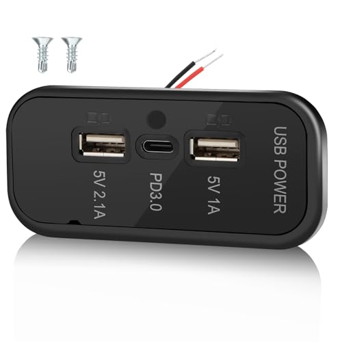 3 puertos 12V RV USB Outlet 45.5W, Gibbab PD3.0 Tipo-C Carga