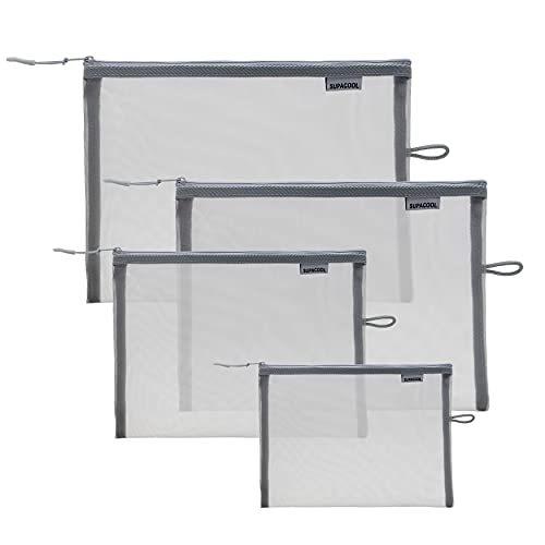SUPACOOL Juego de 4 bolsas de maquillaje de malla de viaje,
