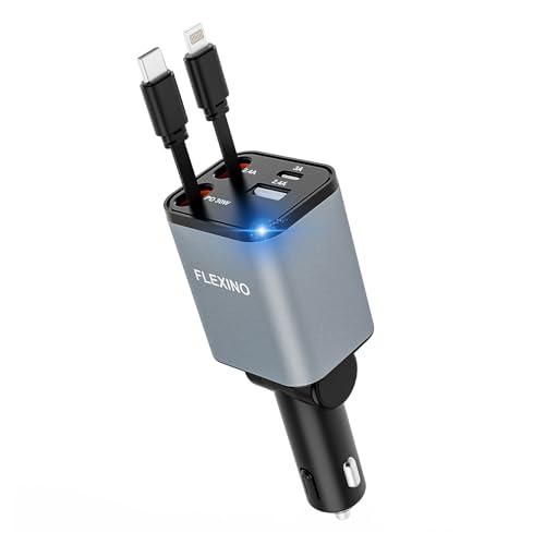 Flexino Cargador retráctil de coche para iPhone 16, cargador