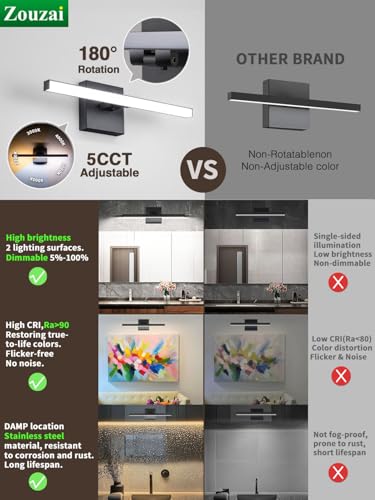 zouzai Barra de luz LED moderna para tocador de baño, color