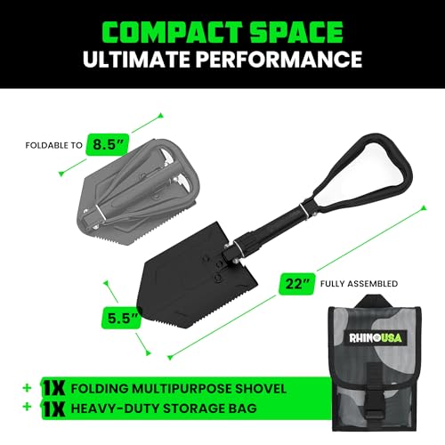 RHINO USA Pala de supervivencia plegable con púa: herramient