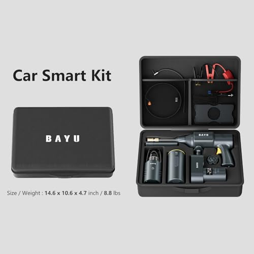 BAYU Arrancador de batería de coche 6 en 1 con compresor de