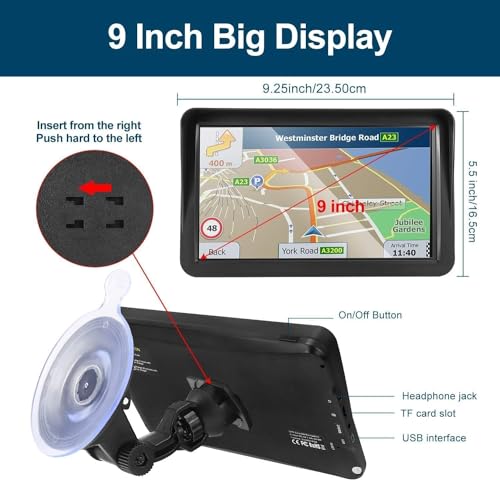 Navegador GPS para automóvil, mapa 2025 de 9 pulgadas, panta