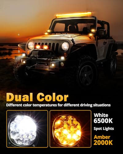 Auxbeam 6 modos de luces LED redondas de color ámbar blanco,