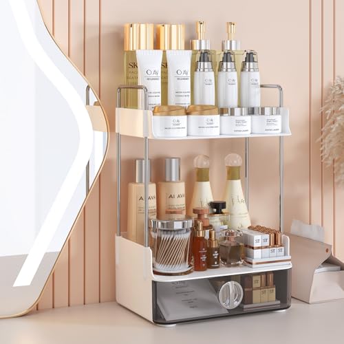 Organizador de mostrador de baño de 2 niveles y 1 cajón, org