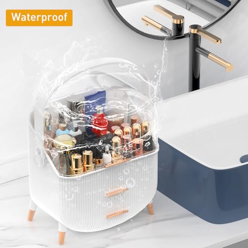Organizador de maquillaje con tapa transparente y 2 cajones,