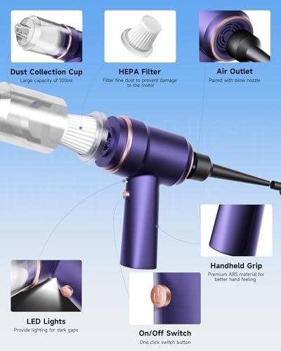 Aspiradora de mano con luz LED, aspiradora portátil de autom