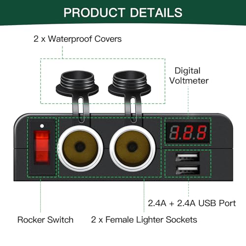 Divisor de enchufe para encendedor de cigarrillos de 192 W,