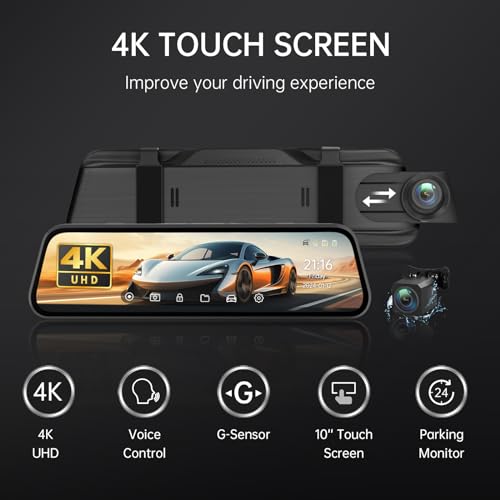 Cámara de espejo retrovisor 4K, cámara de tablero de espejo