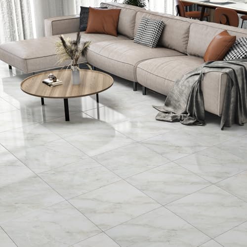 Wallercity Azulejos de suelo de mármol gris brillante/blanco