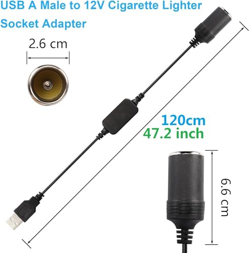 Adaptador USB A a encendedor de cigarrillos, cable de alimen