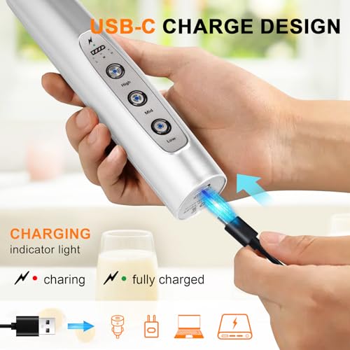 YUSWKO - Espumador de leche recargable USB de mano con 3 cab