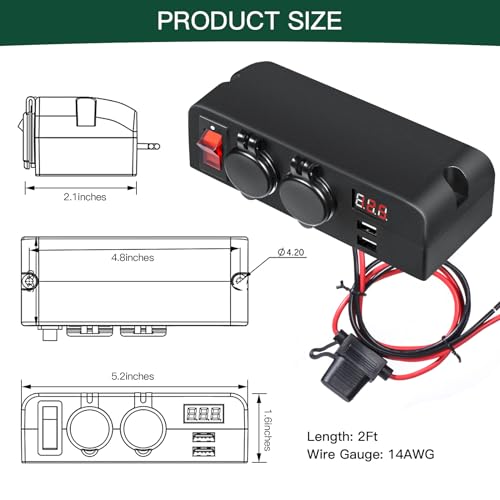 Divisor de enchufe para encendedor de cigarrillos de 192 W,