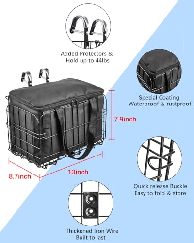 Zacro Cesta de bicicleta delantera/trasera, cesta plegable p