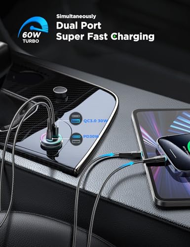 Cargador de coche rápido de 60 W, adaptador de encendedor de