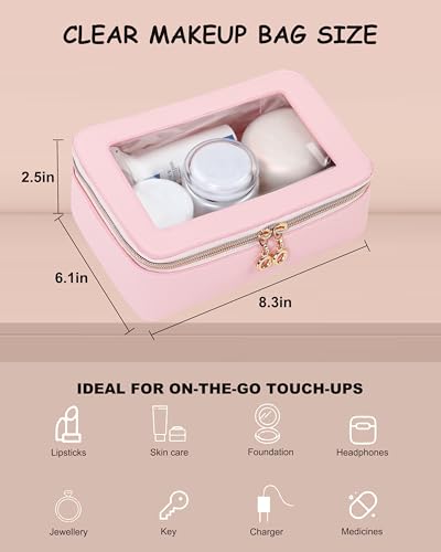Juego de bolsas de maquillaje transparentes de cuero, tamaño