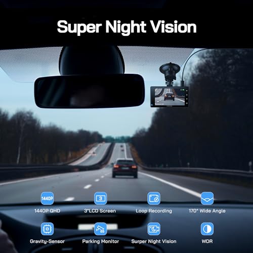 WOLFANG Dash Cam delantera y trasera 2.5K, cámara de salpica