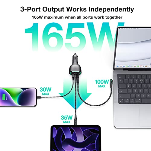 WOTOBEUS Cargador de coche súper rápido de 165 W, adaptador