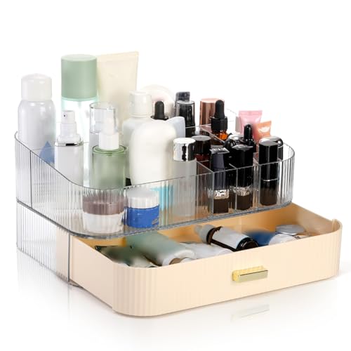 Organizador de maquillaje transparente con cajón, vitrina de