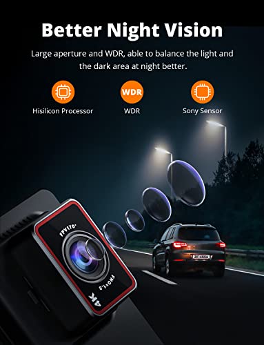 Kingslim D4 Dual Dash Cam con GPS WiFi integrado, frontal 4K