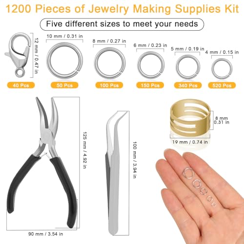 Anezus Juego de 1200 anillos de salto para hacer joyas, anil