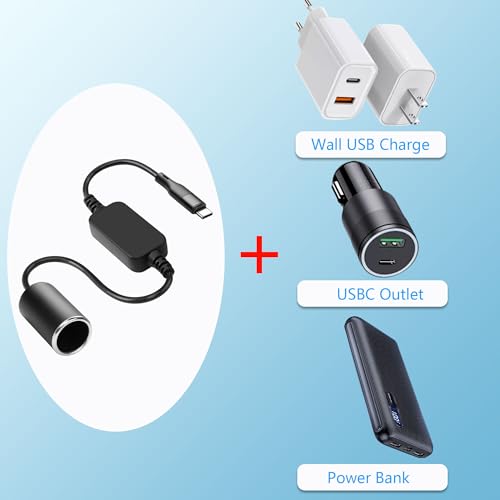 CERRXIAN 1ft USB C Male to 12V 18W Cigarette Lighter Socket