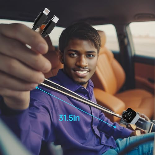 Flexino Cargador retráctil de coche para iPhone 16, cargador