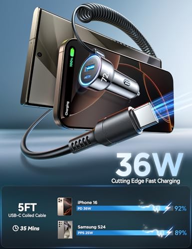 Cargador de coche USB C de 72 W para iPhone 16 Pro Max Plus,