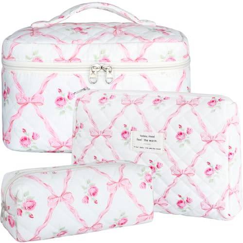 Juego de bolsas de maquillaje acolchadas, 3 bolsas grandes d