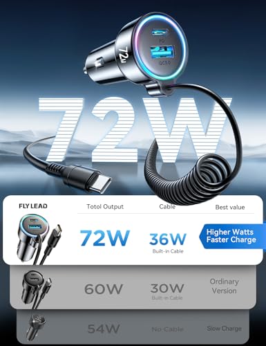 Cargador de coche USB C de 72 W para iPhone 16 Pro Max Plus,