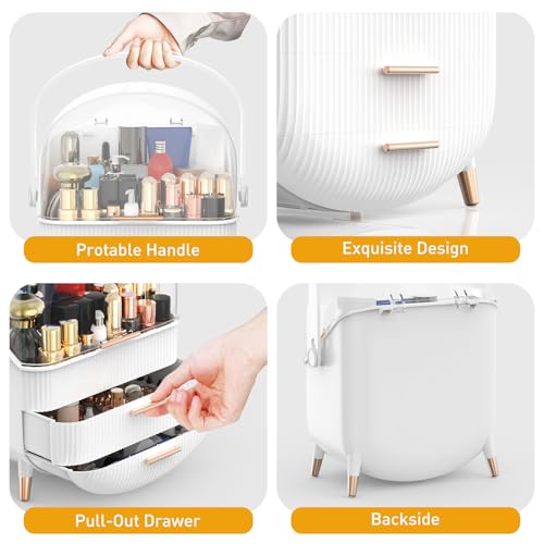 Organizador de maquillaje con tapa transparente y 2 cajones,