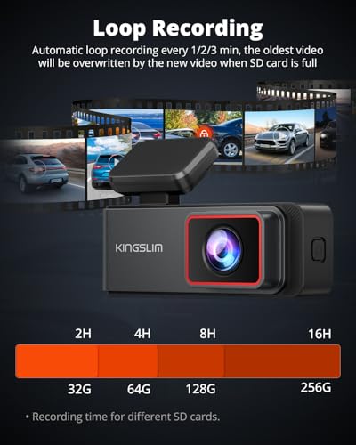 Kingslim Cámara de tablero E4 4K delantera y trasera, WiFi f