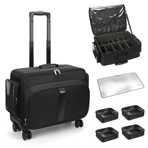 Estuche de maquillaje grande con ruedas, Negro -, Estuche de