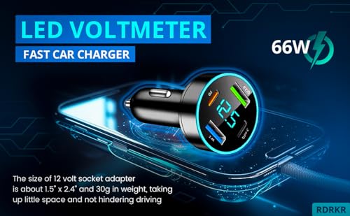 Cargador de coche de 66 W, cargador USB de 4 puertos, 2 adap