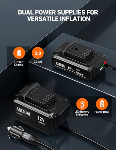 AstroAI Inflador inalámbrico de neumáticos de auto y moto, c