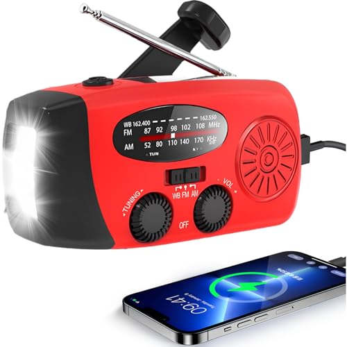 Radio meteorológica de emergencia con manivela solar, radio