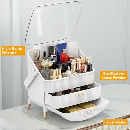 Organizador de maquillaje con tapa transparente y 2 cajones,