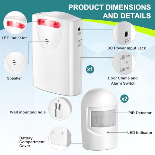 Qualirey Alarma de entrada inalámbrica con sensor de movimie