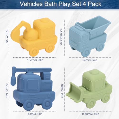 Juguetes de baño para vehículos, paquete de 4 juguetes de baño de sili