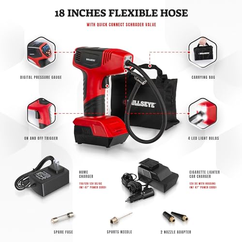 Bullseye Pro Max Deluxe - Inflador de neumáticos portátil, c