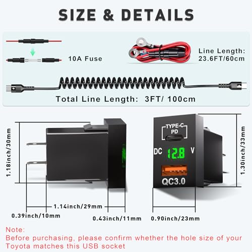 Cargador de coche con puerto USB C QC3.0 para Toyota, adapta