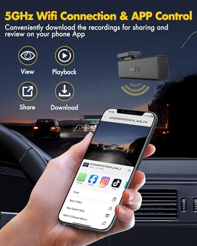 2560 x 1440P QHD Dash Cam, control de aplicación, grabación