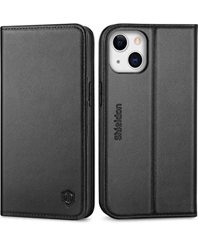 SHIELDON Funda para iPhone 13, de piel auténtica, con funció
