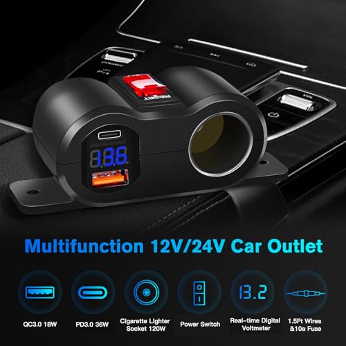 Toma de corriente de 12 V, doble salida USB, encendedor de c