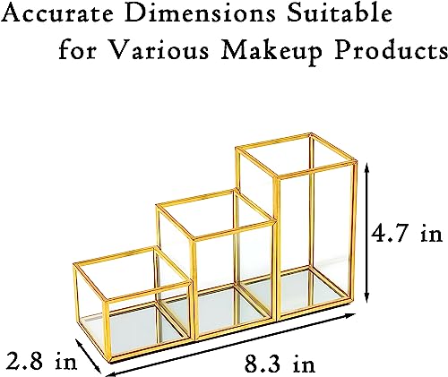Soporte para brochas de maquillaje de vidrio con 3 compartim