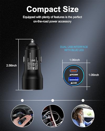 Pixel 9a 8 Pro Cargador rápido de coche USB C Adaptador de e