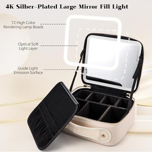 Bolsa de maquillaje con espejo LED, bolsa de maquillaje port