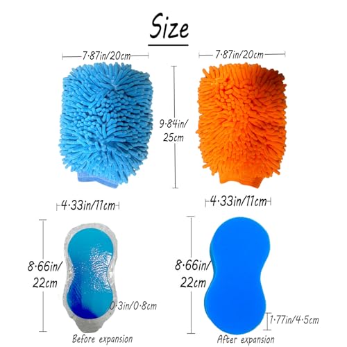 3PCS Car Wash Kit with 2 Premium Chenille & Plush Wash Mitts