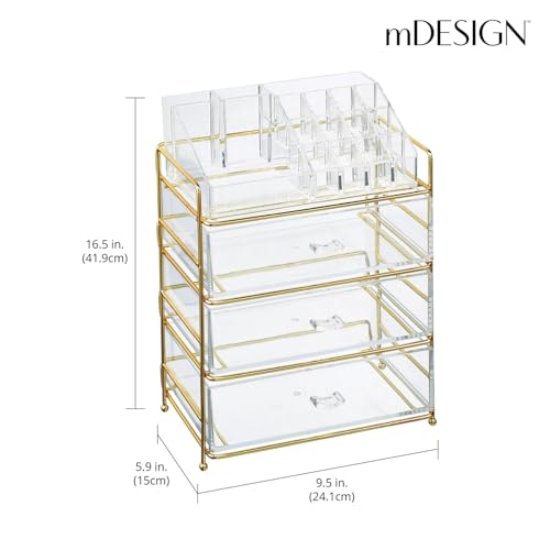 mDesign Organizador de cosméticos de plástico con 3 cajones